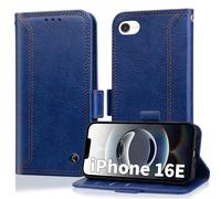 Oduio Coque pour iPhone 16e 6.1 Pouces Etui 2025 Housse Portefeuille [RFID Blocage] Housse en PU Cuir Double Stitch Business Etui à Rabat Case [Fentes pour Cartes] [Pochette de Portefeuille] -Bleu