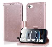 Oduio Coque pour iPhone 16e 6.1 Pouces Etui 2025 Housse Portefeuille [RFID Blocage] Housse en PU Cuir Double Stitch Business Etui à Rabat Case [Fentes pour Cartes] [Pochette de Portefeuille] -Rose