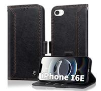 Oduio Coque pour iPhone 16e 6.1 Pouces Etui 2025 Housse Portefeuille [RFID Blocage] Housse en PU Cuir Double Stitch Business Etui à Rabat Case [Fentes pour Cartes] [Pochette de Portefeuille] -Noir