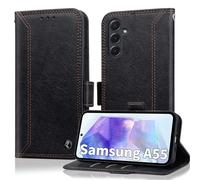 Oduio Coque pour Samsung A55 5G Etui Housse Portefeuille [RFID Blocage] Housse en PU Cuir Double Stitch Business Etui à Rabat Case for Samsung Galaxy A55 6.6 Pouces 2024 [Fentes pour Cartes] -Noir