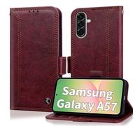Oduio Coque pour Samsung A57 5G Etui Housse Portefeuille [RFID Blocage] Housse en PU Cuir Double Stitch Business Etui à Rabat Case for Samsung Galaxy A57 6.7 Pouces 2026 [Fentes pour Cartes] -Rouge