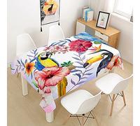 Oduo 3D Nappe Rectangulaire Antifouling Nappe en Table Polyester Impermeable Résistant Multi-usages Lavable pour Extérieur ou Intérieur Table de Salle à Manger (Perroquet Toucan,140x200cm)