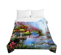 Oduo Boutis Couvre Lit Matelassé de Luxe, Dessus de Lit Microfibre Couverture Climatisation Couette Parure de Lit Èté Canapé l'Air Conditionné Courtepointe (Pont de Jardin,220x240cm)