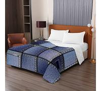 Oduo Boutis Couvre Lit Matelassé de Microfibre, 3D Jean Impression Dessus Couverture Climatisation Couette Parure de Lit Èté Canapé l'Air Conditionné Courtepointe (Boutons,220x240cm)