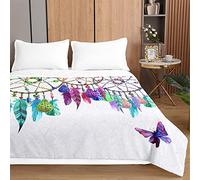 Oduo Couvre Lit Matelassé de Luxe, Attrape-rêves Imprimé Dessus de Lit 1/2 Personnes Couverture de Lit Climatisation Printemps Èté Jeté de Lit Courtepointe Boutis (Papillon Violet,200x230cm)