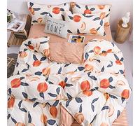 Oduo Ensemble de Literie 4 Pièces, Housse de Couette, Taies d'Oreiller et Drap Plat - 1 ou 2 Personnes, Parure de Lit pour Adulte Fille Garçon, Pêche aux Fruits, 220x240cm