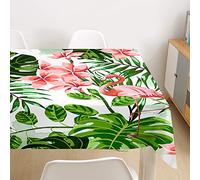 Oduo Nappe Imperméable Polyester Rectangulaire, Anti Tache Anti-Poussière Antifouling Lavable et Facile d'entretien Cuisine Fête, Imprimé Feuille Verte (Flamant Rose,140x180cm)