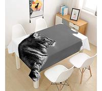Oduo Nappe Imperméable Polyester Rectangulaire, Nappe à imprimé Chat Antitache Anti-Moisissure Antifouling Lavable et Facile d'entretien Cuisine Fête (Chat Gris 3D,140x180cm)