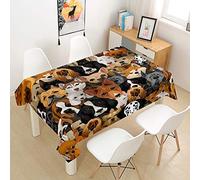 Oduo Nappe Imperméable Polyester Rectangulaire, Nappe à imprimé Chien Antitache Anti-Moisissure Antifouling Lavable et Facile d'entretien Cuisine Fête (Chien Brun,140x260cm)