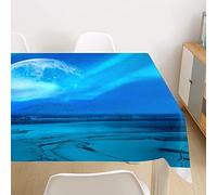 Oduo Nappe Imperméable Polyester Rectangulaire, Nappe imprimée Antarctic Aurora Antitache Anti-Moisissure Antifouling Lavable et Facile d'entretien Cuisine Fête (Bleu,140x240cm)