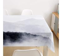 Oduo Nappe Imperméable Polyester Rectangulaire, Nappe Imprimée Couleur Montagne Antitache Anti-Moisissure Antifouling Lavable et Facile d'entretien Cuisine Fête (Brume Blanche,140x140cm)