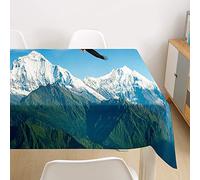 Oduo Nappe Imperméable Polyester Rectangulaire, Nappe Imprimée Couleur Montagne Antitache Anti-Moisissure Antifouling Lavable et Facile d'entretien Cuisine Fête (Montagne enneigée,90x90cm)