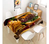 Oduo Nappe Imperméable Polyester Rectangulaire, Nappe imprimée gourmande en 3D Antitache Anti-Moisissure Antifouling Lavable et Facile d'entretien Cuisine Fête (Ensemble de Burger,60x60cm)