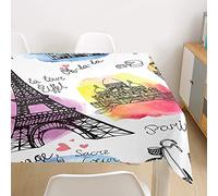 Oduo Nappe Imperméable Polyester Rectangulaire, Nappe imprimée Tour Eiffel Antitache Anti-Moisissure Antifouling Lavable et Facile d'entretien Cuisine Fête (bâtiment célèbre,140x260cm)