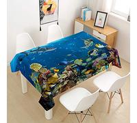 Oduo Nappe Imperméable Polyester Rectangulaire, Nappe Motif Vie Marine 3D Anti Tache Anti-Poussière Antifouling Lavable et Facile d'entretien Cuisine Fête (Requin Gris,140x140cm)