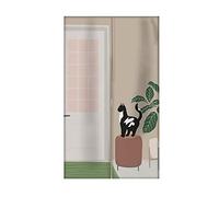 Oduo Noren Rideau de Porte Japonais Long, Rideau Demi-Porte, Rideau de Séparation de Cuisine de Restaurant, Tapisserie Décoration, Imprimé Petit Chat Noir (Porte,85x150cm)