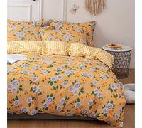 Oduo Parure de Lit 4 Pieces, Ensemble de Literie avec Housse de Couette, Taies d'oreiller et Drap Plat - 1 ou 2 Personnes Parure de Lit pour Adulte Fille Garçon (Pétales Gris,220x240cm)