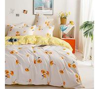 Oduo Parure de Lit 4 Pieces, Ensemble de Literie avec Housse de Couette, Taies d'oreiller et Drap Plat - 1 ou 2 Personnes Parure de Lit pour Adulte Fille Garçon (180x220cm,Fleur d'or)