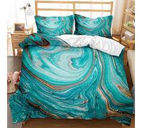 Oduo Parure de Lit Adulte avec Housses de Couettes Imprimée Motif en Marbre Doré en Microfibre pour 1/2 Personnes Literie Ensemble Douce Taies d'oreillers (Bleu Vert,220x240cm)