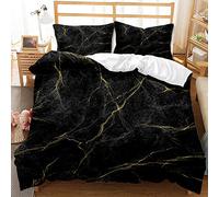 Oduo Parure de Lit Adulte avec Housses de Couettes Imprimée Motif en Marbre Doré en Microfibre pour 1/2 Personnes Literie Ensemble Douce Taies d'oreillers (Noir,220x240cm)