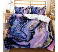 Oduo Parure de Lit Adulte avec Housses de Couettes Imprimée Motif en Marbre Doré en Microfibre pour 1/2 Personnes Literie Ensemble Douce Taies d'oreillers (Violet,200x200cm)