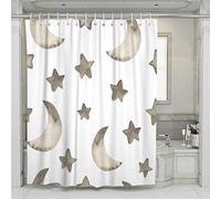 Oduo Rideau de Douche Lavable Résistant à l'eau, 3D Star Motif Polyester Rideaux de Salle de Bains Imperméable Résistant avec Crochets Home Décor (étoile Lune,180x200cm)