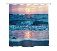 Oduo Rideau de Douche Tissu Anti Moisissure, 3D Lever du Soleil Imprimé Rideaux de Douche Impermeable Rideaux de Salle de Bain avec 10-12 Crochets - Lavable en Machine (150x180cm,Vagues de la mer)