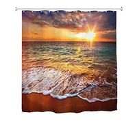 Oduo Rideau de Douche Tissu Anti Moisissure, 3D Lever du Soleil Imprimé Rideaux de Douche Impermeable Rideaux de Salle de Bain avec 10-12 Crochets - Lavable en Machine (180x220cm,Plage de Sable)