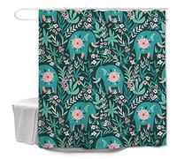 Oduo Rideaux de Douche Anti Moisissure, 3D Éléphant Imprimé Rideau de Douche Impermeable Rideaux de Salle de Bain avec 10-12 Crochets - Lavable en Machine (Feuilles de Fleurs,90x180cm)
