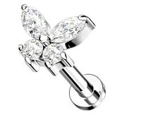 ODY Piercing Bijoux Perçage Labret 16G en Acier INOX 316L Clou Lèvre/Barre Tragus/Boucle Hélix 6/8/10/12mm à Filetage Interne Fermoir Papillon pour Cartilage et Piercing Plat Femme
