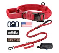 OEBEESA Collier tactique militaire réglable en nylon K9 pour chiens de taille moyenne et grande, avec poignée, boucle en métal robuste, 3 patchs et support pour étui Airtag - Lot rouge, M