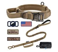 OEBEESA Collier Tactique Militaire réglable pour Chien : Collier K9 en Nylon avec poignée et Boucle en métal Robuste pour Chiens de Taille Moyenne et Grande avec 3 Patchs et Support de étui Airtag