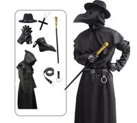 OEBLD Halloween Costume Compatible pour Médecins de la Peste avec Masque à Bec d'Oiseau, Robe Manteau Noir avec Capuche