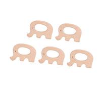 OEBUAFI Anneau de Dentition en Bois 5 Pièces, Jouet de Dentition Naturel pour bébé pour Garçons et Filles, avec des Formes D'animaux pour Apaiser les Gencives et les Décorations, (éléphant)