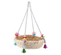 OEBUAFI Balançoire de Jouet D'oiseau de Perroquet de Paille Durable pour des Oiseaux, Nid D'oiseau Non Toxique et Inodore avec des Cloches Drôles, Balançoire Réutilisable pour la Cage à Oiseaux,