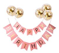 OEBUAFI Banderole de Lettres Joyeux Anniversaire, Bannière en Papier doré avec 5 Ballons Confettis, Décoration de Fête DIY pour Suspension Murale (20 * 15cm rose + 5 ballons)