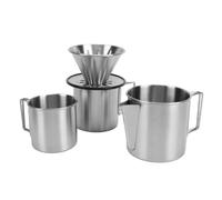 OEBUAFI Bouilloire à café à Verser en Acier Inoxydable, Pliable Portable | Ensemble de Camping pour Deux Personnes, Large Ouverture pour un Remplissage Facile, Comprend des Tasses et une Tasse