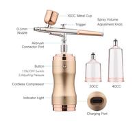 OEBUAFI Kit d'Aérographe Portable avec Compresseur, Aérographe Rechargeable à Double Action pour le Maquillage, le Nail Art, la Décoration de Gâteaux et la Peinture de Modèles (Champagne)