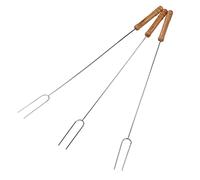 OEBUAFI Lot de 3 Fourchettes à Barbecue, Bâtonnets à Rôtir Robustes avec Manche en Bois de Hêtre pour Feu de Camp, Brochettes en Acier Inoxydable de 47,2 Cm pour Barbecue en Plein Air,