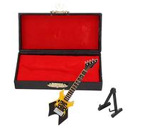 OEBUAFI Modèle de Guitare, Ornement de Guitare Acoustique Miniature avec Support D'Affichage et Boîte Cadeau, 3,9 Pouces en Bois Plastique Métal Décoratif à (Basse électrique Pointue Jaune 10 cm)