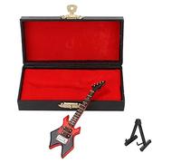 OEBUAFI Modèle de Guitare, Ornement de Guitare Acoustique Miniature avec Support D'Affichage et Boîte Cadeau, 3,9 Pouces en Bois Plastique Métal Décoratif à (Basse électrique Pointe Rouge 10 cm)