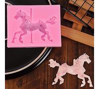 OEBUAFI Moule 3D en Silicone pour Cheval Carrousel, Antiadhésif, Danger pour les Aliments, pour Fondant au Chocolat, avec Dégagement Facile, pour la Cuisson de Gâteaux, Bonbons, Savons (PINK)