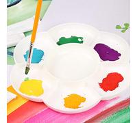 OEBUAFI Plateau d'Art en Forme de Prune pour Aquarelle et Peinture à la Gouache, Plastique de Haute qualité, Conception Portable, 7 Trous pour un Mélange Facile des Couleurs, pour Artistes et (WHITE)