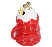 OEBUAFI Tasse à café au Lait en Céramique de thé de Noël de Grande capacité de 500ml au Toucher Lisse avec Cuillère et Couvercle pour le thé de L'après-midi (Cuillère à mélanger rouge avec couvercle)