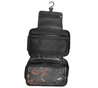 OEBUAFI Trousse de Toilette en Tissu Oxford de qualité Supérieure, Imperméable, Indéchirable, Organisateur de Voyage à Suspendre avec Structure Pliable en 3 Parties et Crochet intégré, (Black)