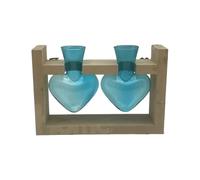 OEBUAFI Vase en Verre en Forme de Cœur, Jardinière Hydroponique sur Support en Bois pour la Décoration de Jardin de la Maison avec Observation Transparente des Racines d'eau, Bleu