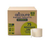 oecolife Boîte de papier toilette en bambou 3 épaisseurs, 75 rouleaux de 180 feuilles, grand paquet, super doux, emballage sans plastique, végétalien, durable