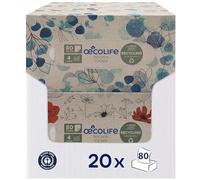 oecolife Lot de 20 paquets de 80 mouchoirs recyclés 4 plis 1600 mouchoirs emballés sans plastique dans différents motifs d'emballage, durables, doux et doux