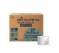 oecolife papier toilette recyclé, 3 couches, 27 rouleaux x 250 feuilles, emballage en vrac, super doux, sans plastique, papier hygiénique, végétalien, papier toilette durable