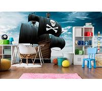 Oedim Sticker Mural en Vinyle et Papier Peint Motif Bateau Pirate réaliste, décoration Murale pour Salle à Manger, Salon, Chambre, etc. 100x70cm